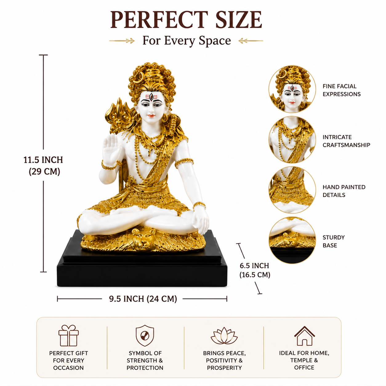 Lord Shiva Murti – 11.5 Inch Premium Handcrafted Polyresin Statue for Home Temple & Spiritual Décor