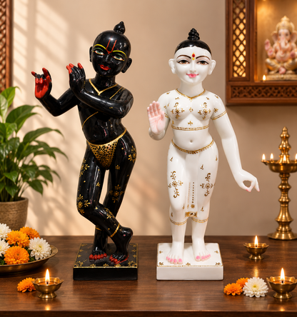 ISKCON Gaura Nitai Idol Set – 2 Feet Handcrafted Pure Marble Statues