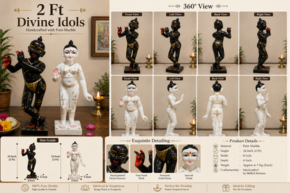 ISKCON Gaura Nitai Idol Set – 2 Feet Handcrafted Pure Marble Statues