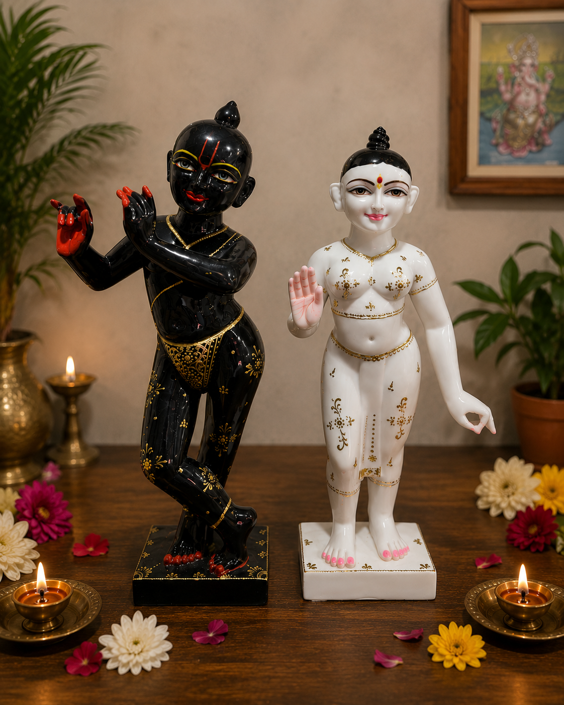 ISKCON Gaura Nitai Idol Set – 2 Feet Handcrafted Pure Marble Statues