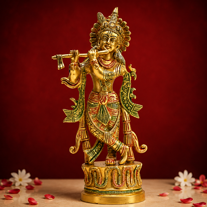 Pure Brass Krishna Idol – 8.85 Inch | Premium Handmade Brass Murti