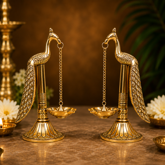 Reines Messing Pfauen Diya Set – 2er-Set