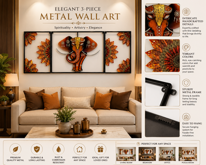 Elegant 3-Piece Lord Ganesha Metal Wall Art