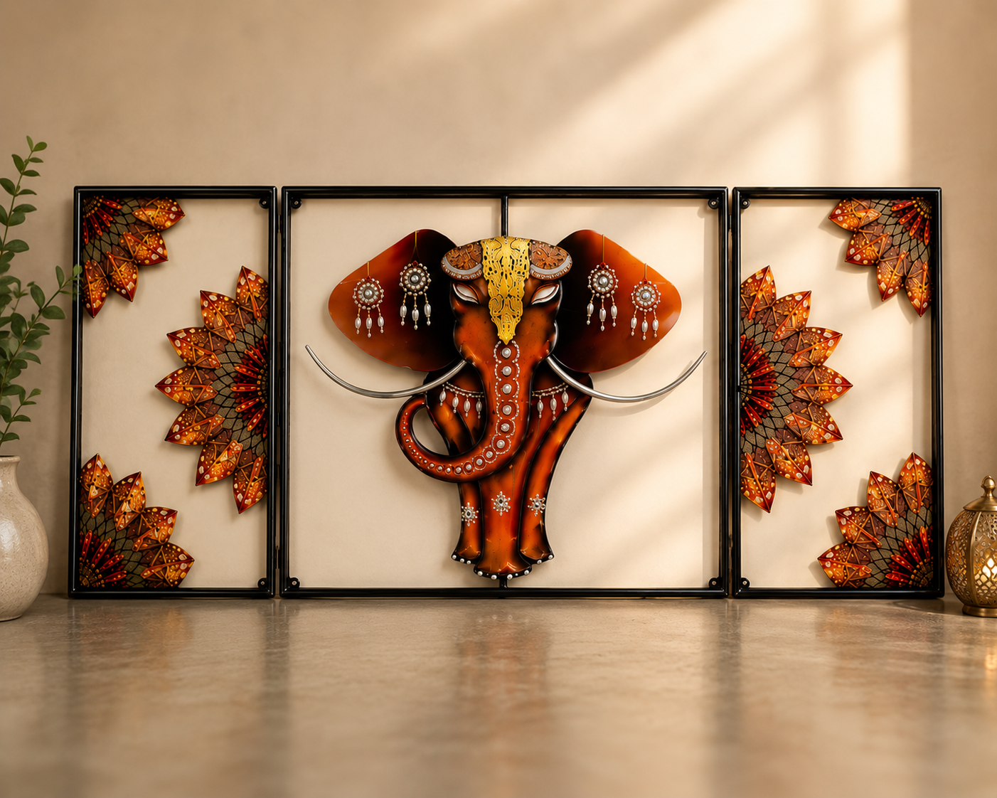 Elegant 3-Piece Lord Ganesha Metal Wall Art