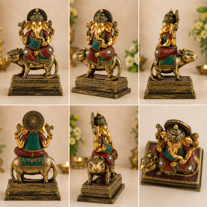 Lord Ganesha with Mushika – Premium Resin Idol