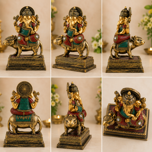 Lord Ganesha mit Mushika – Premium Harz Statue