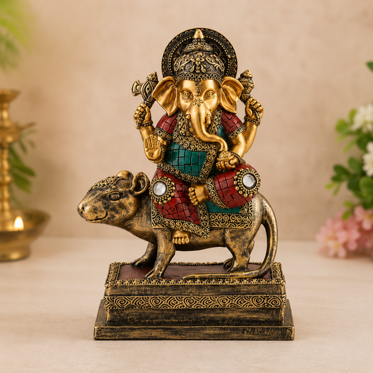 Lord Ganesha mit Mushika – Premium Harz Statue