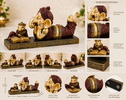 Reading Ganesha with Mushika – Premium Resin Decorative Idol