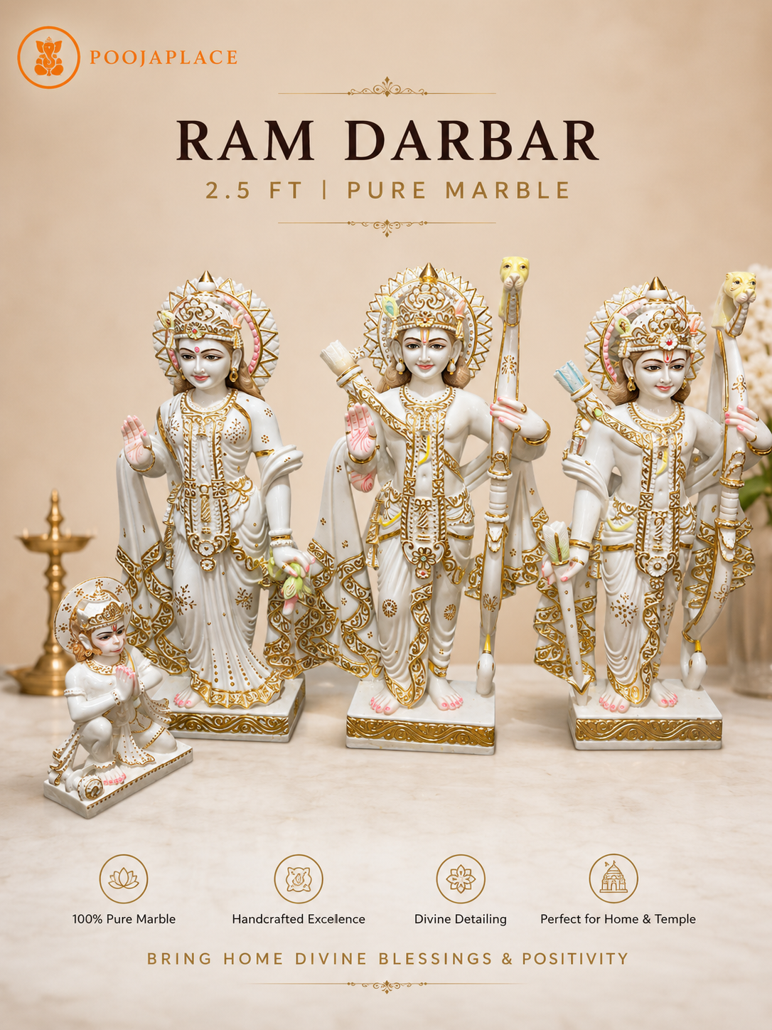 2.5 Ft Pure Marble Ram Darbar Idol