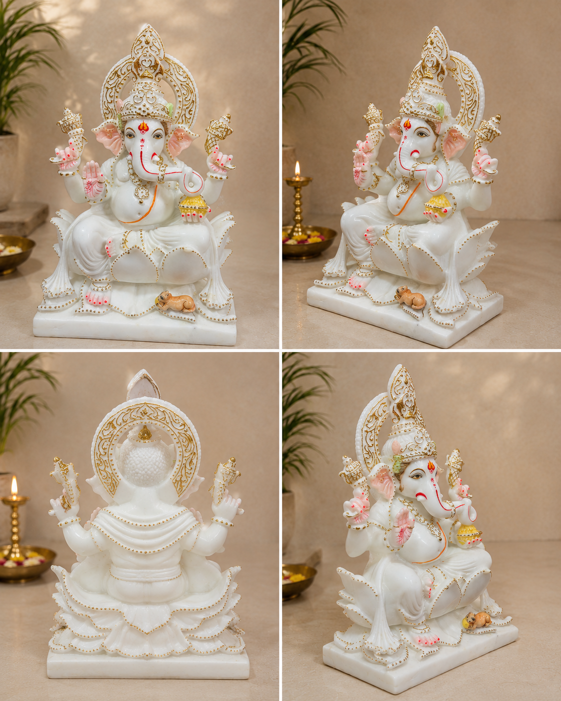 18 Inch Premium White Marble Lord Ganesha Idol | Handcrafted Marble Ganesh Murti for Home Temple, Office & Spiritual Décor