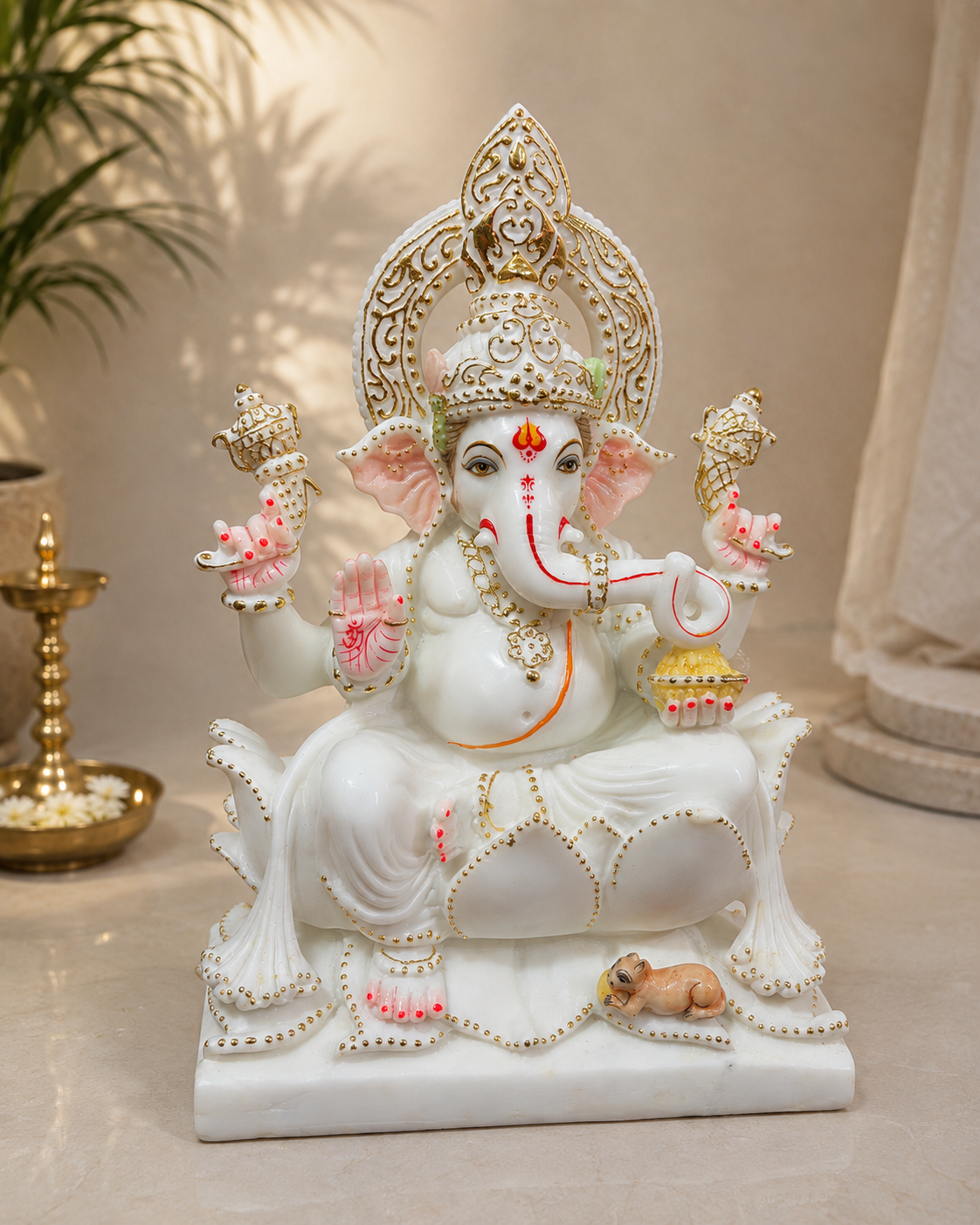18 Inch Premium White Marble Lord Ganesha Idol | Handcrafted Marble Ganesh Murti for Home Temple, Office & Spiritual Décor