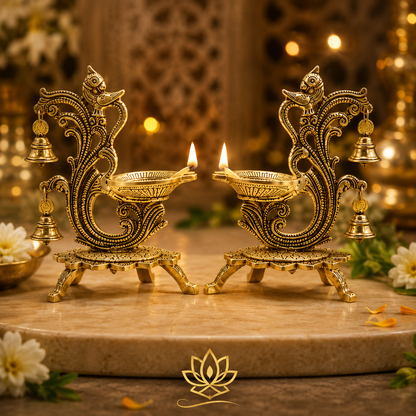 Pure Brass Peacock Diya Set of 2