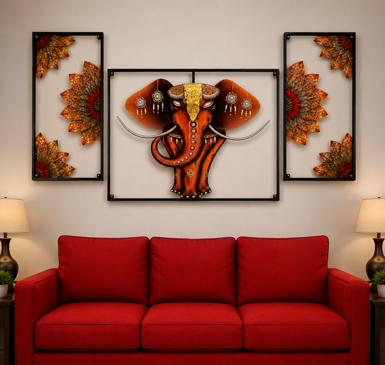 Elegant 3-Piece Lord Ganesha Metal Wall Art