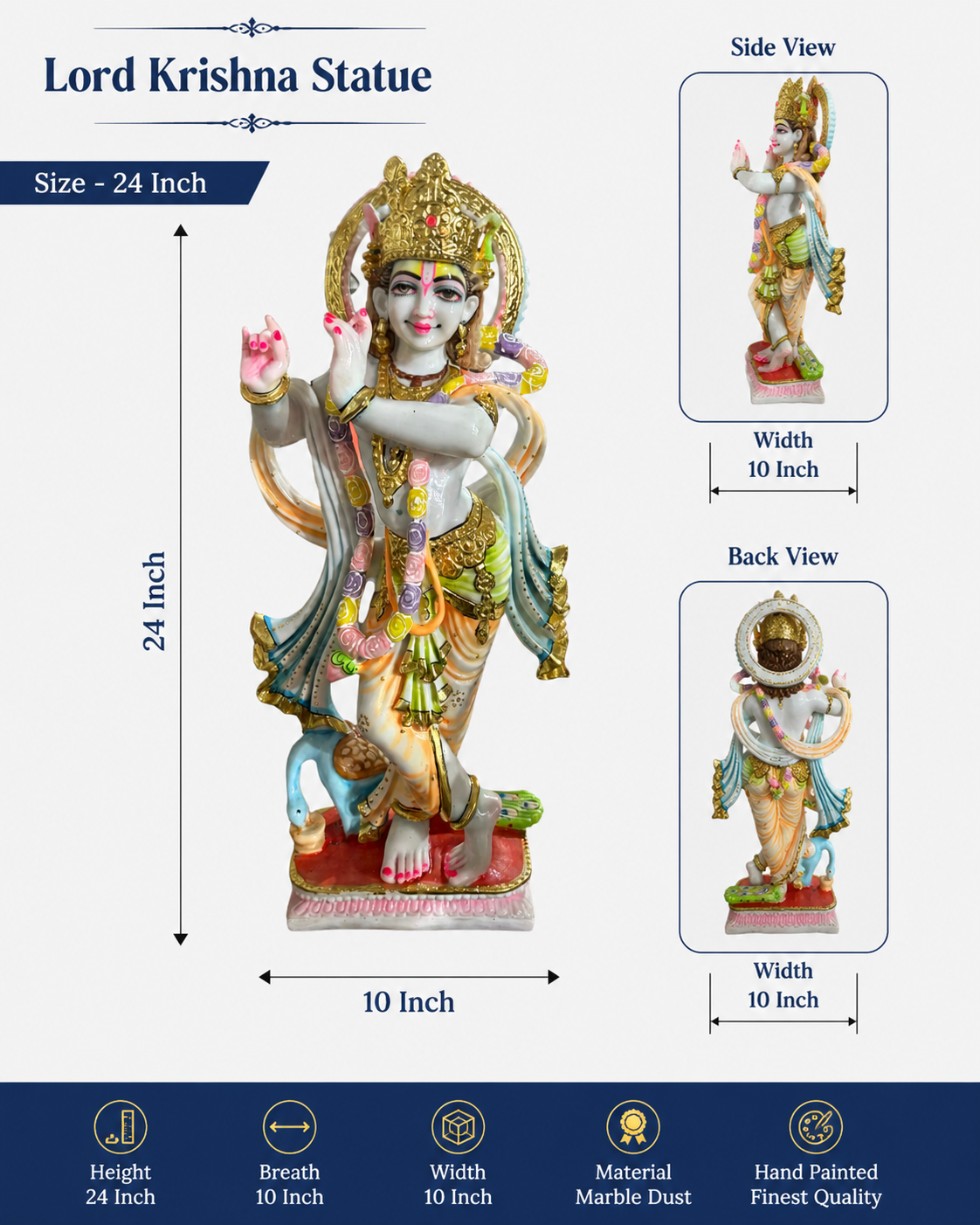 2ft Lord Krishna Pure Marble idol