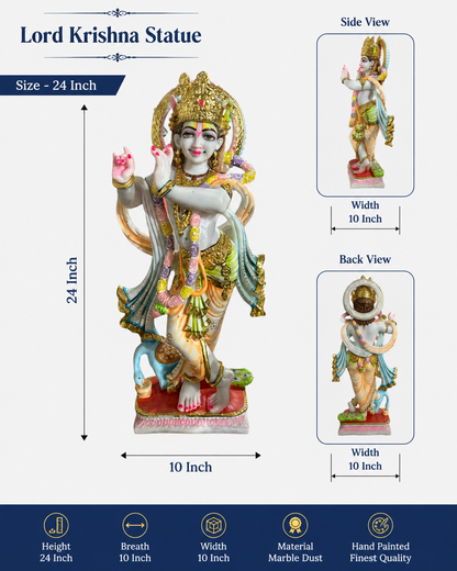 2ft Lord Krishna Pure Marble idol