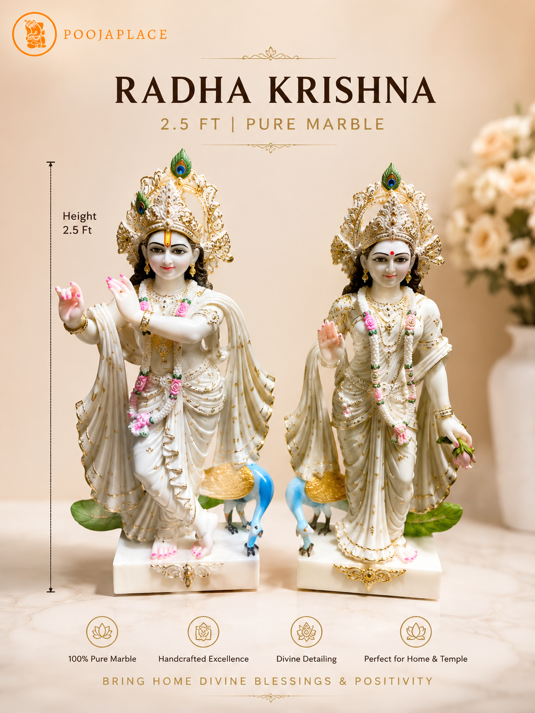 2.5 Ft Pure Marble Radha Krishna Idol