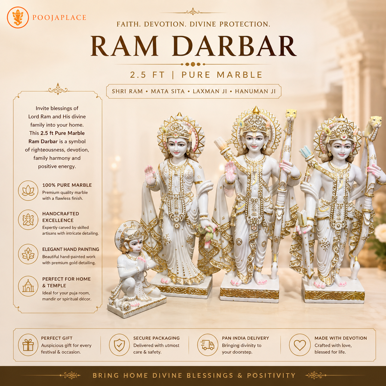 2.5 Ft Pure Marble Ram Darbar Idol